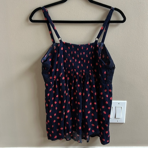 Torrid Babydoll Tank Gauze Crochet Strawberries Navy torrid 00(Women’s size 10) - Picture 7 of 9